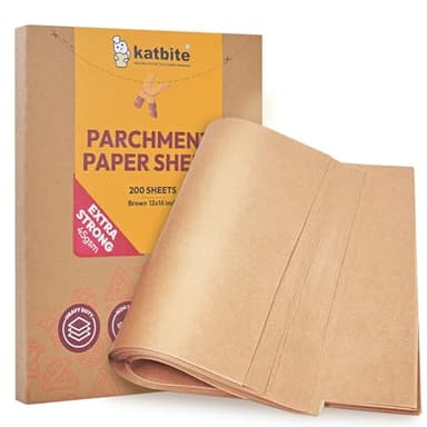 Katbite 200Pcs 12x16 In Unbleached Parchment Paper for Baking, Precut Parchment Paper Sheets, Heavy Duty Flat Baking Paper, Half Sheet Baking Sheets for Baking Cookies, Cooking, Air Fryer, Oven