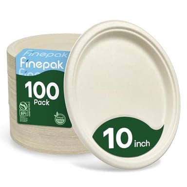 Disposable Paper Plates 10 Inch, 100% Compostable Plates 100 Pack, Eco-Friendly, (PFAS-Free) Biodegradable Sugarcane Bagasse Dinner Plates for Dessert, Cake, Appetizer (Microwave Safe) (BPI Certified)