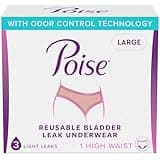 Poise Washable Adult Incontinence Underwear for Women, Reusable, Light Absorbency, Large, High Waist, Pink, 1 Count