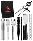 CBHGFEA Leather Working Tools Kit Includes Cutting Knife, Edge Burnisher, 1/2/4/6 Stitching Punch, Leather Compass Geometry Tool and Steel Ruler for DIY Leathercraft DIY Projects