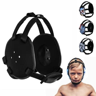 ROAR-INT Kid's Ear Guard BJJ Grappling Head Guard Adjustable Wrestling Headgear For Boys and Girls Earguard MMA Jiu Jitsu (Black)