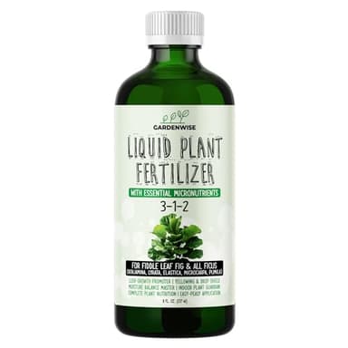 GARDENWISE 3-1-2 Liquid Fertilizer Concentrate with Micronutrients - Optimal Fiddle Leaf Fig Plant Food, Ideal for Ficus Lyrata & Fig Trees, Gold Leaf Enhanced Indoor Plant Fertilizer (8 OZ)
