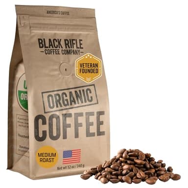 Black Rifle Coffee Company Organic, 12oz Bag, Whole Bean Medium Roast - Roasted Blend Made from Arabica Beans - Colombian & Brazilian Beans - Veteran Founded & American Made