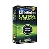 LifeStyles Ultra Sensitive Natural Feeling Lubricated Latex Condoms, 12 Count (Packaging May Vary)