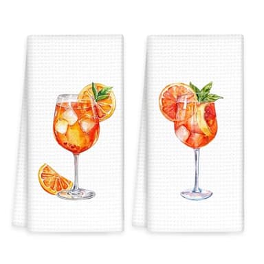OINDADE Aperol Spritz Decor Kitchen Towels Set of 2, Aperol Spritz Glasses Hand Towels, Italian Cocktail Dish Tea Towel for Kitchen Decorative, Gift for AperolSpritz Lovers Bar KitchenDecor, 16x24In