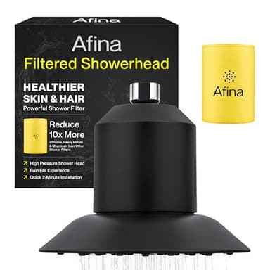 Afina Filtered Shower Head - Water Softener Showerhead with KDF-55 Shower Filter for Hard Water - High Pressure Rain Fall Experience - Universal Fit - Matte Black