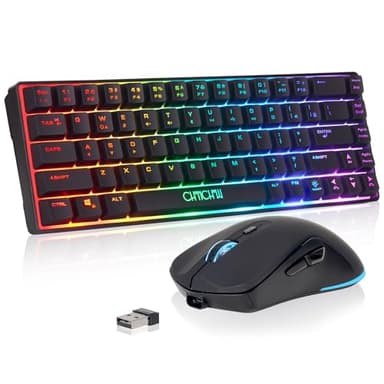 CHONCHOW 60% Wireless Gaming Keyboard and Mouse Combo, RGB Backlit Rechargeable LED Light Up Keyboards,Wireless Gaming Mouse and Keyboard for Xbox PS4 PS5 PC Laptop -Black