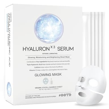 #OOTD Triple Hyaluron Hydrating Mask for Dry and Sensitive Skin, Anti Aging, Tightening and Moisturizing, Korean Vegan Beauty, Hyaluronic Acid, Caffeine, Vitamin C 10EA