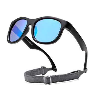 COASION Flexible Polarized Baby Sunglasses with Strap Adjustable for Toddler Newborn Infant 0-24 Months (Matte Black/Blue Mirror)