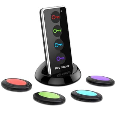 Key Finder Wireless Bluetooth Tracker - Locator Tags Key RF Locator Item Anti-Lost Tag Alarm Reminder, 1 RF Transmitter 4 Receivers, Remote Control for Finding Pet, Wallet and Keys