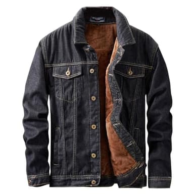 ebossy Men's Sherpa Denim Trucker Jacket Thermal Fleece Lined Jean Jacket (X-Large, Black)