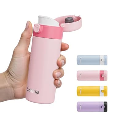 Exllena Small Insulated Water Bottle with Push-Button Lid – 7.5oz/220ml Mini Flask, Leakproof Mini Water Bottle for Coffee, Milk, Travel, School & Office Use(Pink & Magenta)