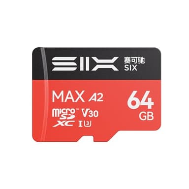 SIX M200 64GB Micro SD Card Read Up to 190MB/s for 4K UHD Continuous Recording - A2, U3, V30 microSDXC Memory Card 64GB with Adapter for Action Cameras, Drones, Gaming Consoles, Dash Cams, Phones