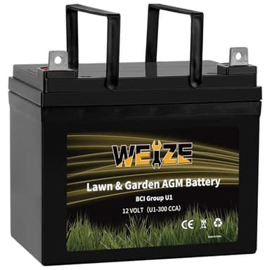 WEIZE Lawn Garden AGM Battery, 12V 300CCA BCI Group U1 SLA Starting Battery for Lawn, Tractors and Mowers, Compatible with John Deere, Toro, Cub Cadet, and Craftsman