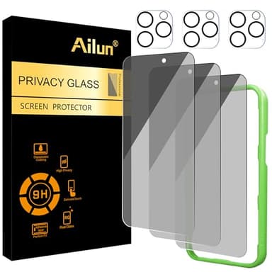 Ailun 3Pack Privacy Screen Protector for iPhone 16 Pro [6.3 inch]+3Pack Camera Lens Protector,Dynamic Island Compatible,Anti Spy Tempered Glass[9H Hardness][Not for iPhone 16/16 Plus/16 Pro Max/16e]