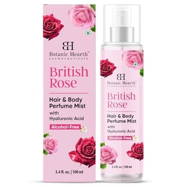 Botanic Hearth British Rose Hair Perfume & Body Mist, Long-Lasting Hair Deodorizer, Body Scent for Women & Men, Alcohol-Free Clean Fragrance Hair Spray For Everyday Wear, All Day Freshness, 3.4 Fl Oz