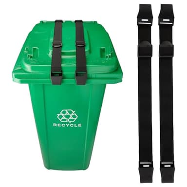 2PCS Bear Proof Trash Can Lock with Double Metal Claw - Heavy Duty Garbage Can Locks for Animals - Adjustable Strap Lid Lock for 32-96 Gallon Outdoor Cans - Secure Against Raccoons & Squirrels