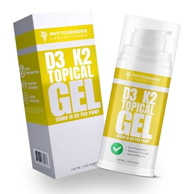 ANDROGENESIS Vitamin D3 K2 Maximum Strength Topical Gel - 15000+ IU Per Pump - The Sunshine Vitamin - Supports Bone & Joint Health, Immune Support - One Month Supply