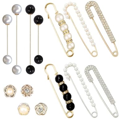 14 Pieces Brooch Safety Pins, Pearl Brooch Button Pin Pant Waist Tightener Pins for Clothes Sweater Shawl Collar Dress Cardigan Shirt Jeans Accessories for Women Girls(Classic)
