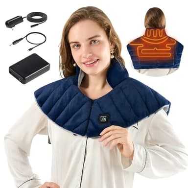 Portable Cordless Heating Pad for Neck, Shoulders & Back - Rechargeable Battery Operated Heating Pad with 3 Heat Settings, Father’s Day Gift for Dad or Husband, Weighted Neck Warmer (Midnight Blue)