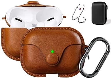 Maxjoy for AirPods Pro 2 Case Leather, Airpods Pro Leather Case Cover with Keychain Airpod Strap Compatible with Apple Airpod Pros 2nd Generation 2023 2022/AirPods Pros 2019 (Front LED Visible), Brown