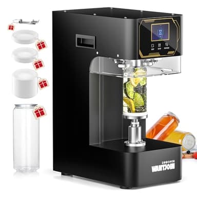 WantJoin Can Sealer Machine -Full Automatic Can Sealing Machine 4 Million Seals Commercial Can Seamer w/ 330/500/650ML Cup, 1.6‘’-7‘’ Height Adjustable for 55mm Aluminum Caps, Plastic Aluminum Cans