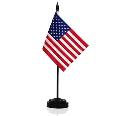 ANLEY American Deluxe Desk Flag Set - 6 x 4 inch Miniature US National Desktop Flag with 12" Solid Pole - Vivid Color and Fade Resistant - Black Base and Spear Top