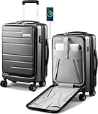 LUGGEX Carry On Luggage 22x14x9 Airline Approved, Expandable Polycarbonate Suitcase with Front Pocket and USB Port (Black, 20 Inch, 35L)