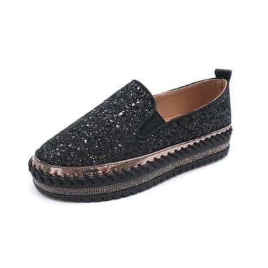 WXLZBNFKG Women's Platform Rhinestones Glitter Fashion Sneakers Comfortable Slip On Flat Loafers Walking Wedding Dress Shoes Casual Shoes Black 44