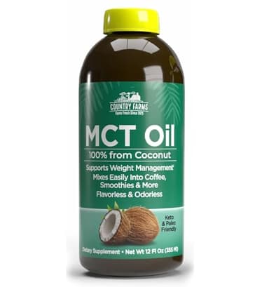 COUNTRY FARMS MCT Oil, Brain and Body Fuel from Coconuts*, Promotes Natural Energy, Keto and Paleo Friendly, Flavorless and Odorless, Non-GMO, 12 Fl Oz