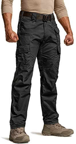 CQR Men's Tactical Pants, Water Resistant Ripstop Cargo Pants, Lightweight EDC Work Hiking Pants, Outdoor Apparel, Duratex Mag Pocket Black, 32W x 32L