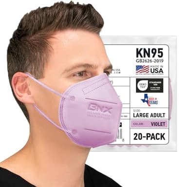 AccuMed BNX 20-Pack KN95 Face Mask, Disposable Particulate KN95 Mask Made in USA, Protection Against Dust, Pollen and Haze (20 Pack) (Earloop) (Model: E95) Violet