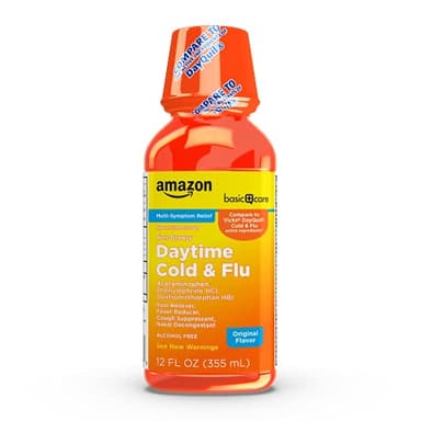 Amazon Basic Care Daytime Cold & Flu Liquid, Orange, 12 Fl Oz