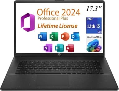 HP 17t-CN300 Personal Laptop, 2025, Free Lifetime Office,Copilot AI Chat, 13th Gen Intel Core i5-1334U (10cores),WiFi 6, Long Battery Life,Windows 11 Pro, Jet Black (16GB RAM | 1TB SSD)