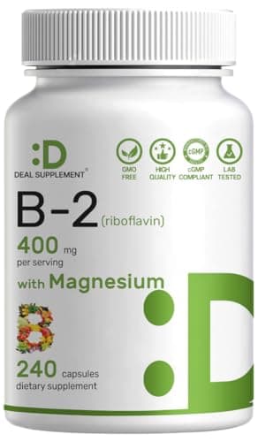 DEAL SUPPLEMENT Vitamin B2 400mg (Riboflavin) | with Magnesium Glycinate 400mg, 240 Capsules – 2 in 1 Support Healthy Nervous System, Mood, Blood & Energy Production, Non-GMO