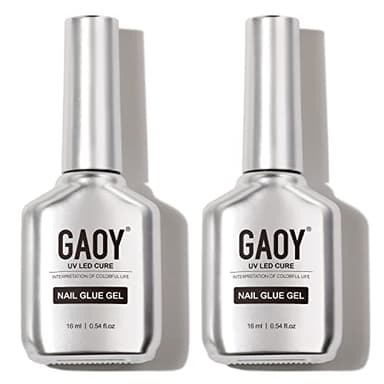 GAOY 2Pcs 16ml Gel Nail Glue for Acrylic Nails Tips, 2 in 1 Nail Glue and Base Coat, UV Light Cure