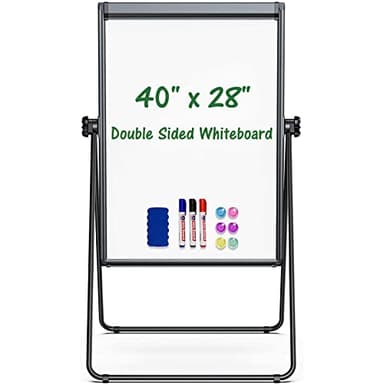 Stand White Board Magnetic 40 x 28 inches Dry Erase Board Double Sided Height Adjustable Flip Chart Easel with Flipchart Hooks for Teaching Presentation Meeting, Black
