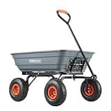 VEVOR 4 Cu.Ft. 600lbs Poly Garden Cart Dump Wagon, Heavy Duty 4 Wheel Wheelbarrow Yard Cart Dump Wagon with 10in All Terrain Wheels, Steel Frame and Quick Release System