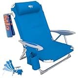 #WEJOY Lightweight Low Beach Chair for Adults, 4-Position Aluminum Folding Camping Chairs with Shoulder Strap, Cup Holder and Padded Headrest, Supports 265lbs for Lawn Outdoor, Blue