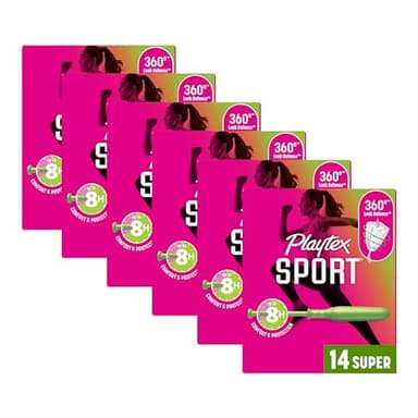 Playtex Sport Tampons Super Absorbency, Fragrance-Free - 84ct (6 Packs of 14ct) | Super Tampons for Women, Feminine Care, Playtex Tampon with 360 Leak Defense