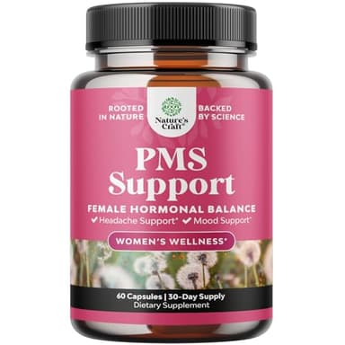 PMS Support Supplement for Women – Hormone Balance for Women & Menstrual Discomfort with DIM, Chasteberry, Black Cohosh & Ashwagandha - for Period Cramps Ease, Menopause Bloating, Mood Swing – 60 Ct