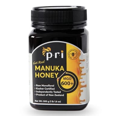 P.R.I Manuka Honey MGO 600+, High‑Potency Monofloral New Zealand Honey, Cool‑Processed & QR‑Traceable (500g/1.1lb)