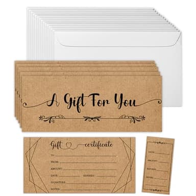 50 Sets Gift Certificates for Business, Blank Kraft Gift Cards with Envelopes, Gift Certificates for Salon Restaurants Spa Marriage Birthday Christmas Client Vouchers - Retro Style