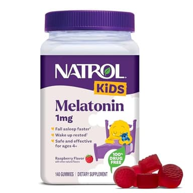 Natrol Kids Melatonin Gummies 1mg, Children's Melatonin for Restful Sleep, 140 Raspberry-Flavored Sleep Gummies, 140 Day Supply