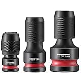 Feekoon 3Pcs Drill Bit Adapter for Impact Driver, 1/2 3/8 1/4 Inch Drive Female to 1/4 Inch Hex Adapter, Quick Release Bit Holder Socket Adapters for Rapid Attach and Release