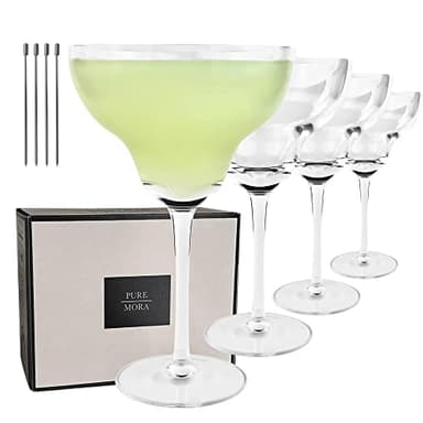 MORA PURE Margarita Glasses Set of 4, 12 oz Modern Bar Glass for Martini, Frozen Daiquiri, Tropical Summer Parties - Classic Coupe Cocktail Drinkware, Great Gift for Mixologists, Hand Blown Crystal