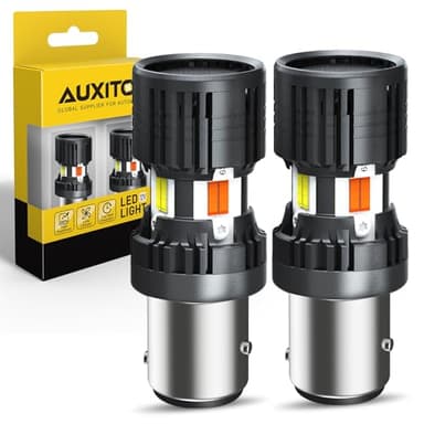 AUXITO CANBUS 1157 Switchback LED Bulbs 2357 2057 7528 BAY15D Dual Color Amber/White Anti Hyper Flash Built-in Resistor Error Free Turn Signal Lights and DRL/Parking Lights, Pack of 2