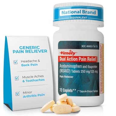 TIME-Cap Labs Dual Action Pain Reliever Acetaminophen 250mg & Ibuprofen 125mg – Back Pain, Arthritis & Headache Relief – National Brand Equivalent, Factory Direct NSAID - 72 Caplets