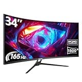 Gawfolk 34 Inch Ultrawide Curved Gaming Monitor, 1500R PC Screen 165hz UWQHD 3440x1440, Curved Computer Screen with FreeSync,Support Wallmount 75x75mm