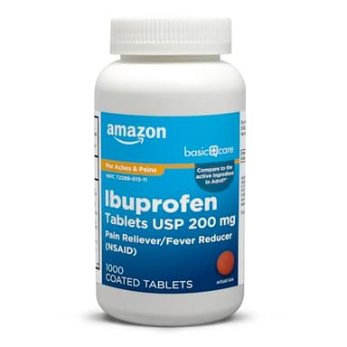 Amazon Basic Care Ibuprofen Tablets, Fever Reducer and Pain Relief from Body Aches, Headache, Arthritis Pain and More, 1000 Count